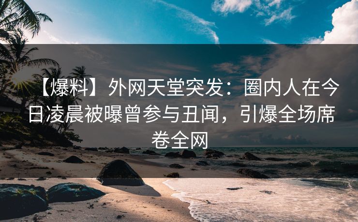 【爆料】外网天堂突发：圈内人在今日凌晨被曝曾参与丑闻，引爆全场席卷全网