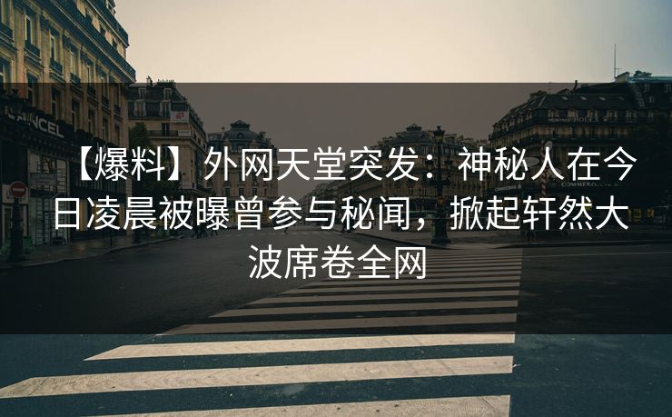 【爆料】外网天堂突发：神秘人在今日凌晨被曝曾参与秘闻，掀起轩然大波席卷全网